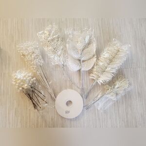 49pc White Glitter Christmas Tree Wreath Picks Spray Berries & Satin Ribbon Set